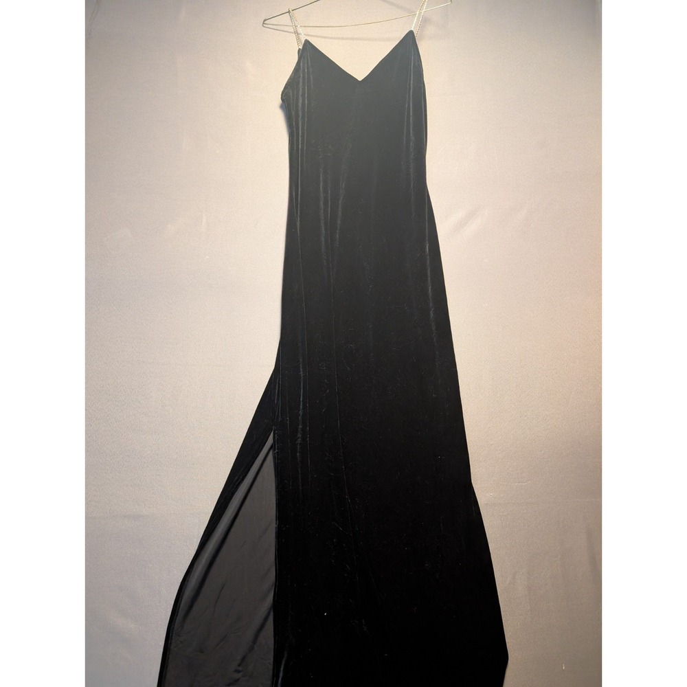 Jump Apparel Co. Velvet Maxi Dress Womens 5/6 Black Rhinestone Straps High Slit